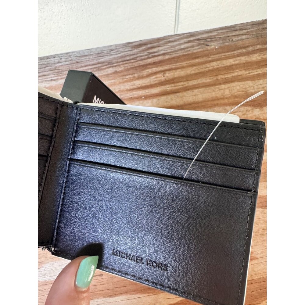Michael Kors Men's Bifold Black Canvas Slim Billfold Wallet 86F2SANF5V - Picture 4 of 5